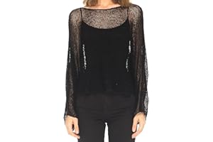 Women Sheer Poncho Top Lightweight Knit Crochet Shrug Bolero Mesh Batwing Sleeve Sweater Cover Up Beachwear