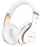 Falebare Bluetooth Headphones Over Ear, 6S Foldable Wireless Headphones with 6 EQ Modes, 40 Hours Playtime HiFi Stereo Headset with Mic, Soft Ear Pads, TF/FM for Cellphone/PC/Home (White & Gold)