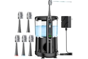OILSAO Electric Toothbrush with Water Flosser Combo in One,Professional Flossing Toothbrush for Teeth Cleaning and Flossing,Plaque Removal,Rechargeable,with 5 Replacement Toothbrush Heads