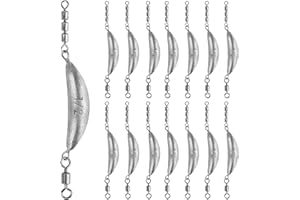 THKFISH Fishing Spin Sinker，Crescent Sinker with 3 Roller Swivels Fishing Sinker Drop Shot Weights Fishing Weights Kit Inline Trolling Sinkers,Torpedo Sinkers Saltwater Freshwater,1/2-6OZ, sliver