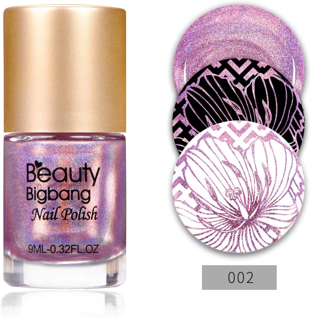 BEAUTYBIGBANG 9ml Holographic Nail Stamping Polish Holo Laser Lacquer for Nail art Plate Printing 002