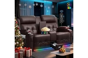 TOMOSLTER Loveseat Recliner Sofa, Home Theater Seating with Massage, RV Wall Hugger Reclining Couch with LED Lights, Console, USB, Cup Holders & Drawer, Manual Loveseat Recliners RV Sofa for RV & Home Theater