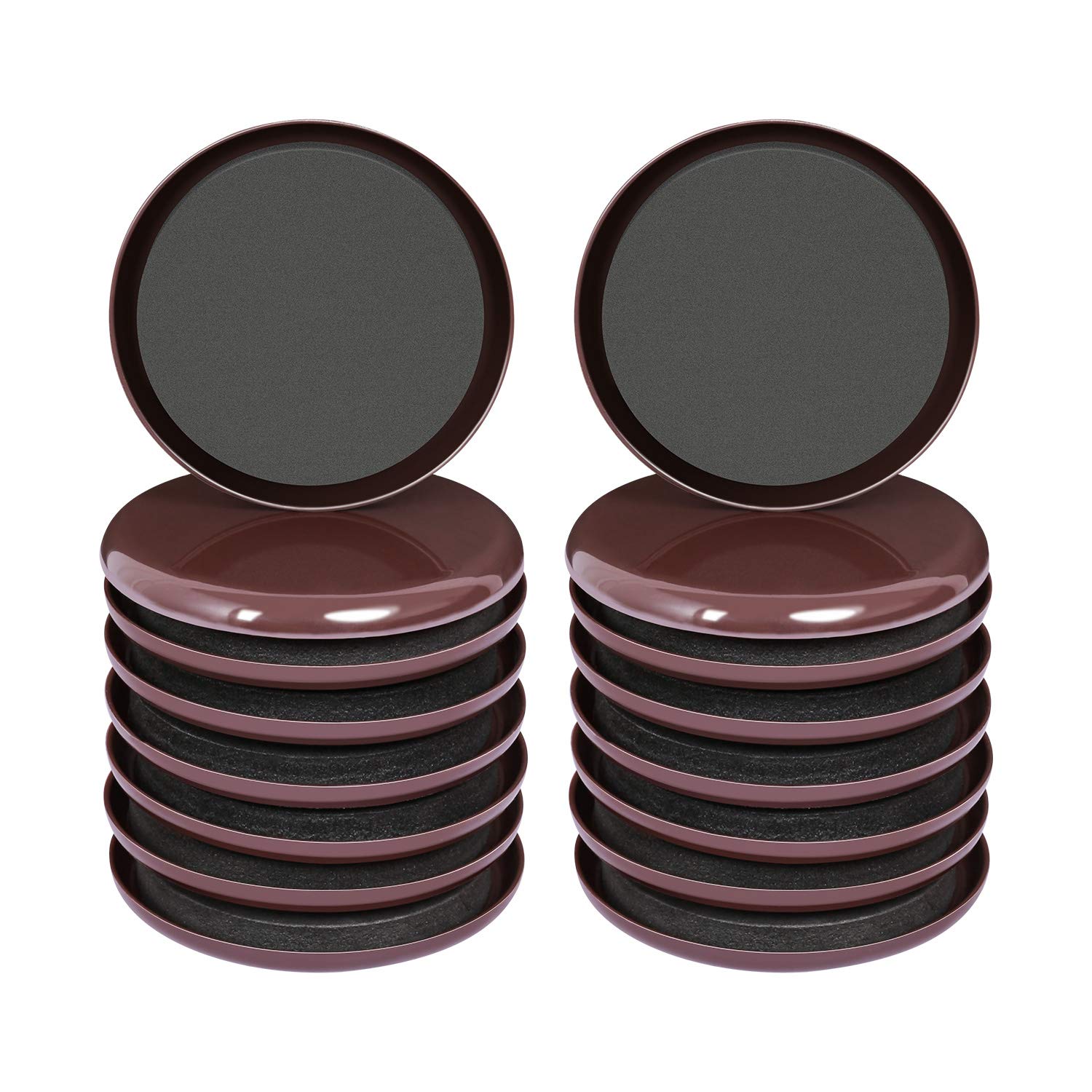Ezprotekt Reusable Furniture Sliders and Gliders 3.5 Inch for Carpet Surfaces – Moving Heavy Furniture Quickly and Easily with Furniture Sliders 89mm Round 16 Pieces Brown