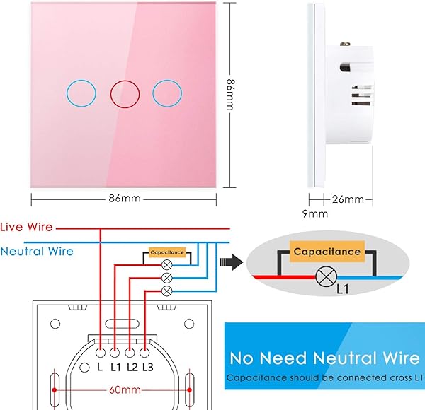 Smart Alexa Lichtschalter Wifi Smart Lichtschalter arbeitet mit Amazon Alexa Google Home und Smart Life APP 123 Weg Rosa Kein Neutralleiter Erforderlich