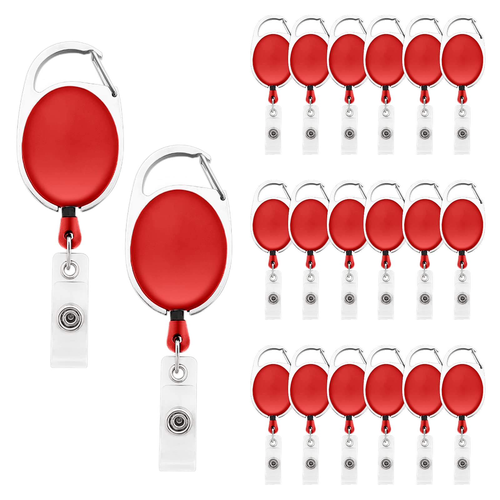 Fushing 20Pcs Carabiner Badge Reels, Retractable ID Card Reels, Retractable ID Badge Holder with Belt Clip for Keys,ID Cards (Red)