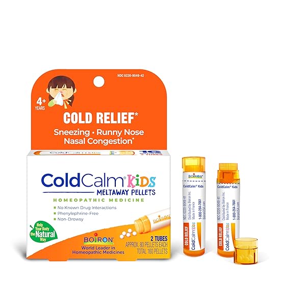 BOIRON COLDCALM KIDS PELLETS FOR RELIEF OF COMMON COLD SYMPTOMS SUCH AS SNEEZING, RUNNY NOSE, SORE THROAT, AND NASAL CONGESTION – 2 COUNT (160 PELLETS)
