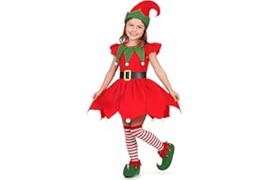 Gortykor Girls Elf Costume Christmas Elf Dress Suit for Girls Christmas Santa's Helper Costume