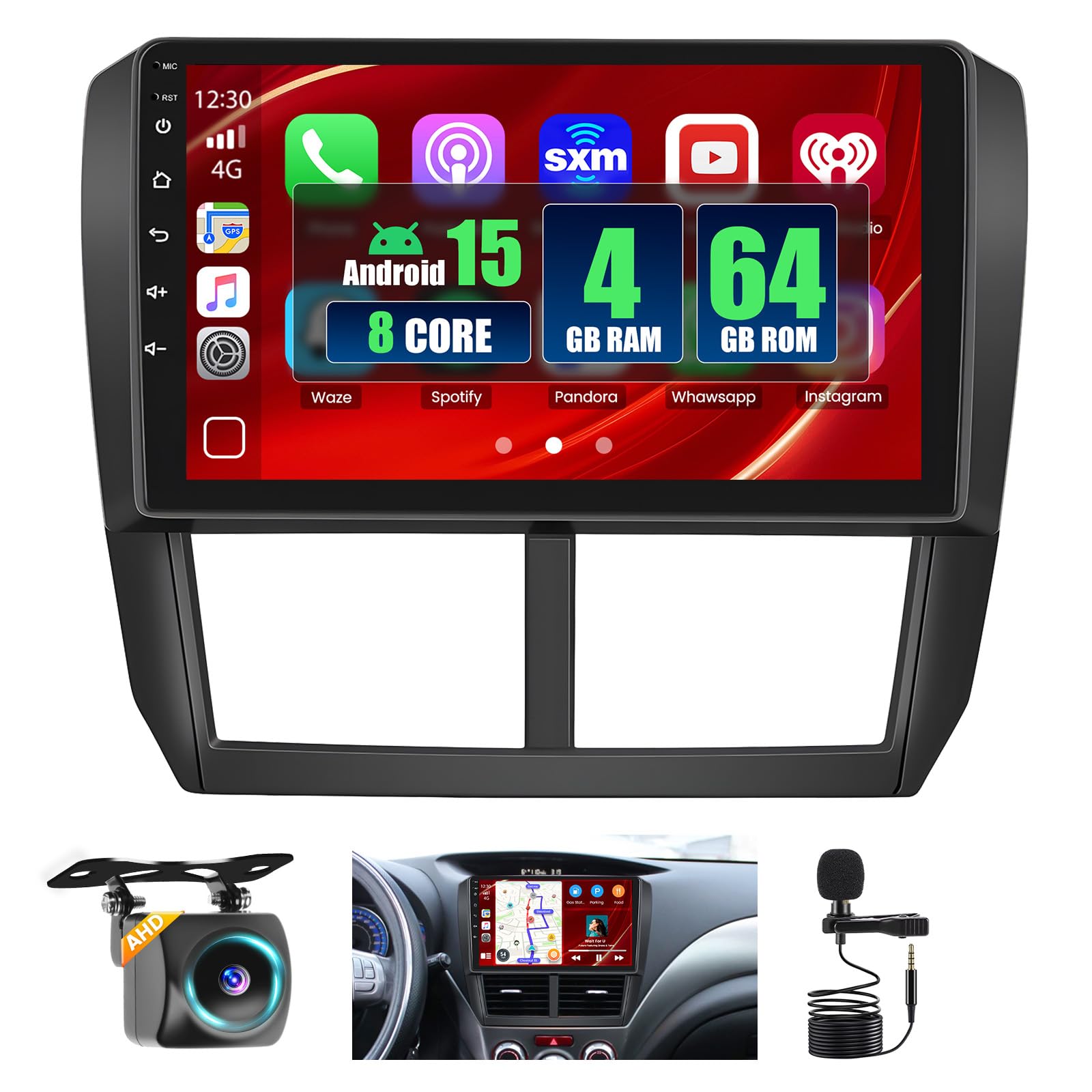 Photo 1 of 8 Core 4+64GB Android 15 Car Stereo for Subaru Forester Impreza WRX 2008-2012 Wireless Carplay Android Auto, 9'' Touchscreen Car Radio with GPS, WiFi, 32EQ DSP, 59 UI, Bluetooth, FM RDS, Backup Camera