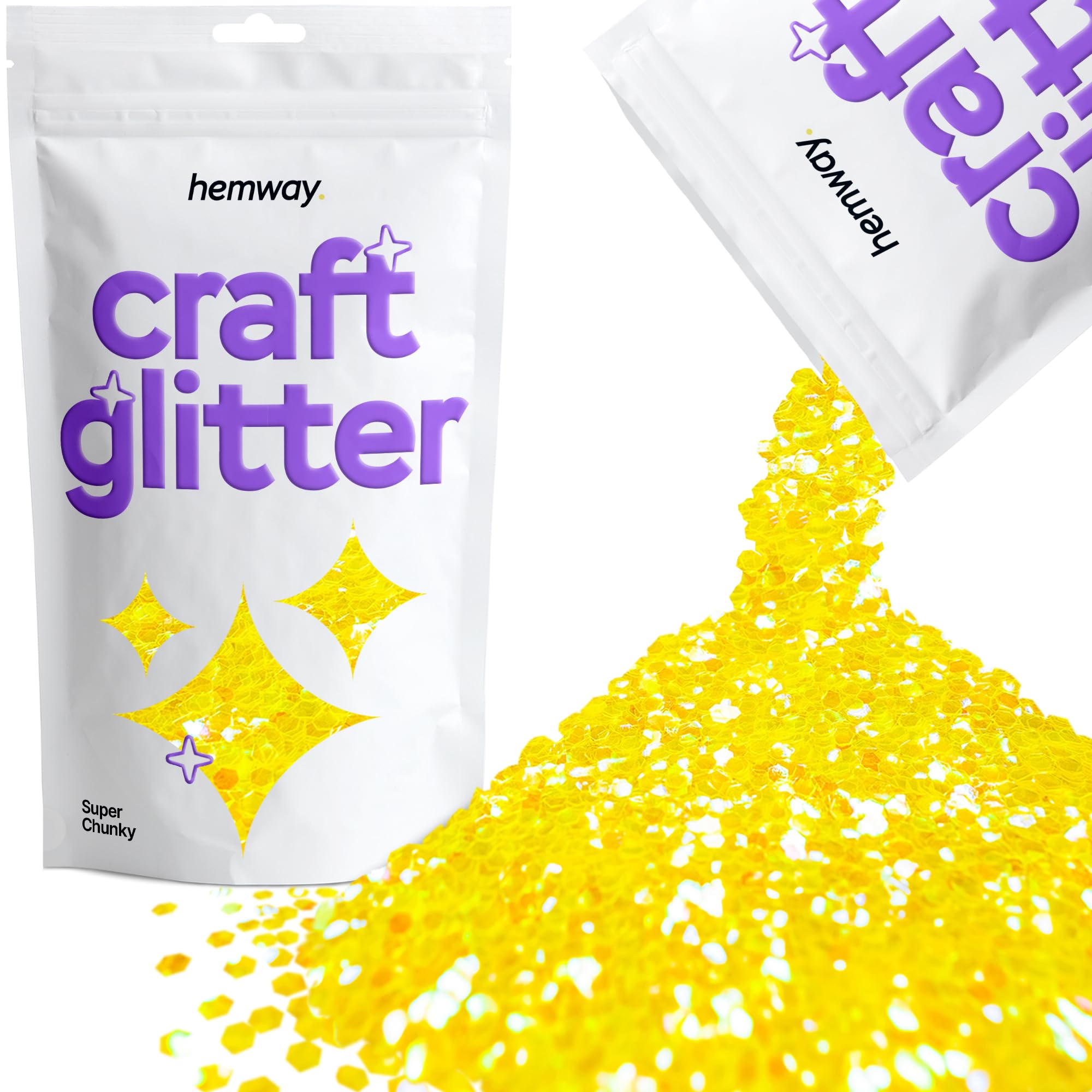 Hemway Craft Glitter Fluorescent UV Neon Yellow 100g Super Chunky Glitter for Crafts, Resin, Cosmetic, Nail, Face, Body, Festival, Tumblers, Art, Candle, Crafting