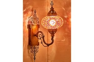 Turkish Moroccan Mosaic Plug in Wall Sconce Lamp with 1,5m Cord, Handmade Tiffany Style Globe with Colorful Hand Cut Mosaics 