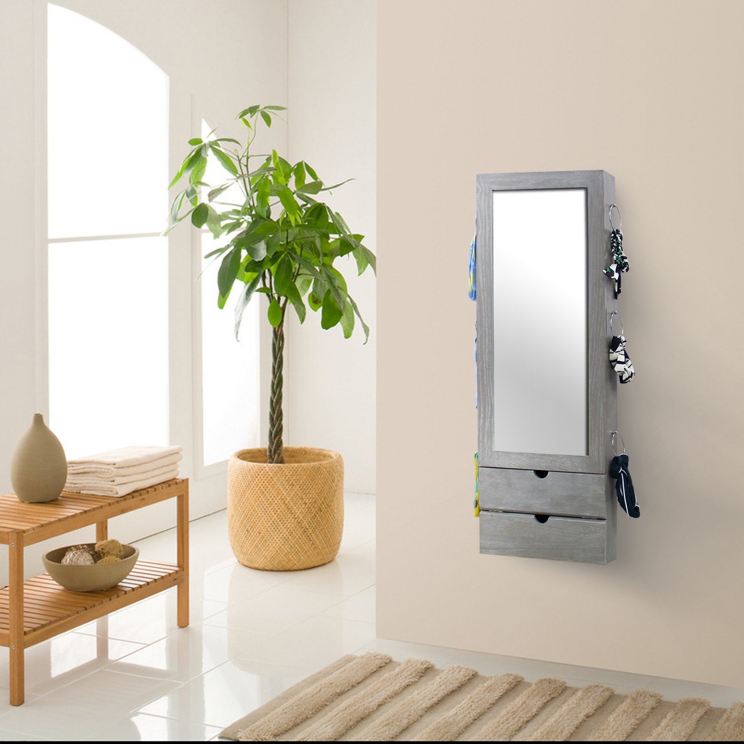 Gancho de puerta Todeco Material: MDF Mueble para Joyas con Espejo Gris