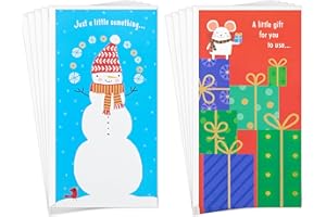 Hallmark Money and Gift Card Holder Christmas Card Pack (10 Money Holder Cards with Envelopes) Snowman, Mouse with Presents for Kids and Grandchildren