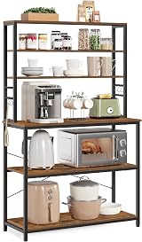 VASAGLE Kitchen Storage Rack 6 Tier 6 Hooks Rustic Brown Ink Black KKS039K01