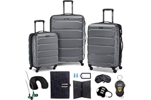 Samsonite Omni Hardside Nested Luggage Spinner Set, Charcoal w/ 10pc Accessory Kit