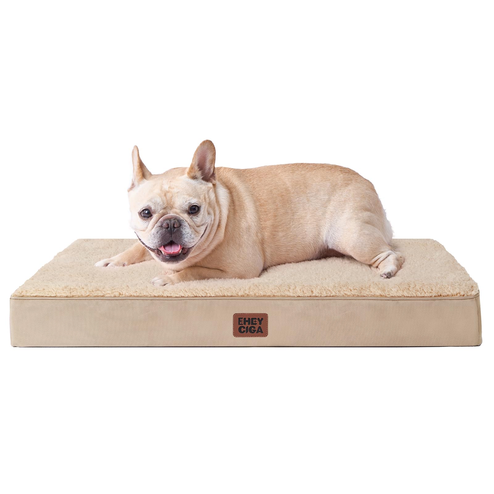 EHEYCIGA Orthopedic Dog Bed Medium Washable, 76x51x9cm, Dog Beds Mattress for Crate with Removable Cover, Pet Bed Cushion with Anti-Slip Bottom, Khaki
