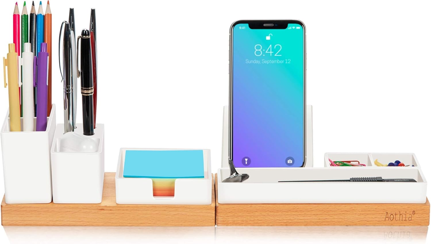 Aothia Desk Organizer, Office Accessories Storage with Adjustable Magnetic Pencil Cup, Pen Holder, Phone Stand, Sticky Note Tray, School Supplies Caddy, Desktop Organization for Home/Office/Dorm