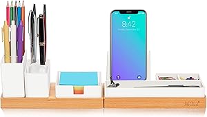 Aothia Desk Organizer, Office Accessories Storage with Adjustable Magnetic Pencil Cup, Pen Holder, Phone Stand, Sticky Note Tray, School Supplies Caddy, Desktop Organization for Home/Office/Dorm