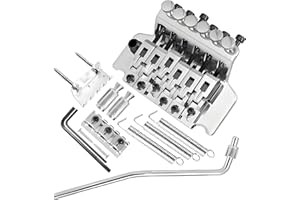 QINHRETUO Double Locking Tremolo Bridge System with Arm - Compatible with Floyd Rose & Strat Replacement| Chrome Upgrade Kit for Electric Guitars (Silver)