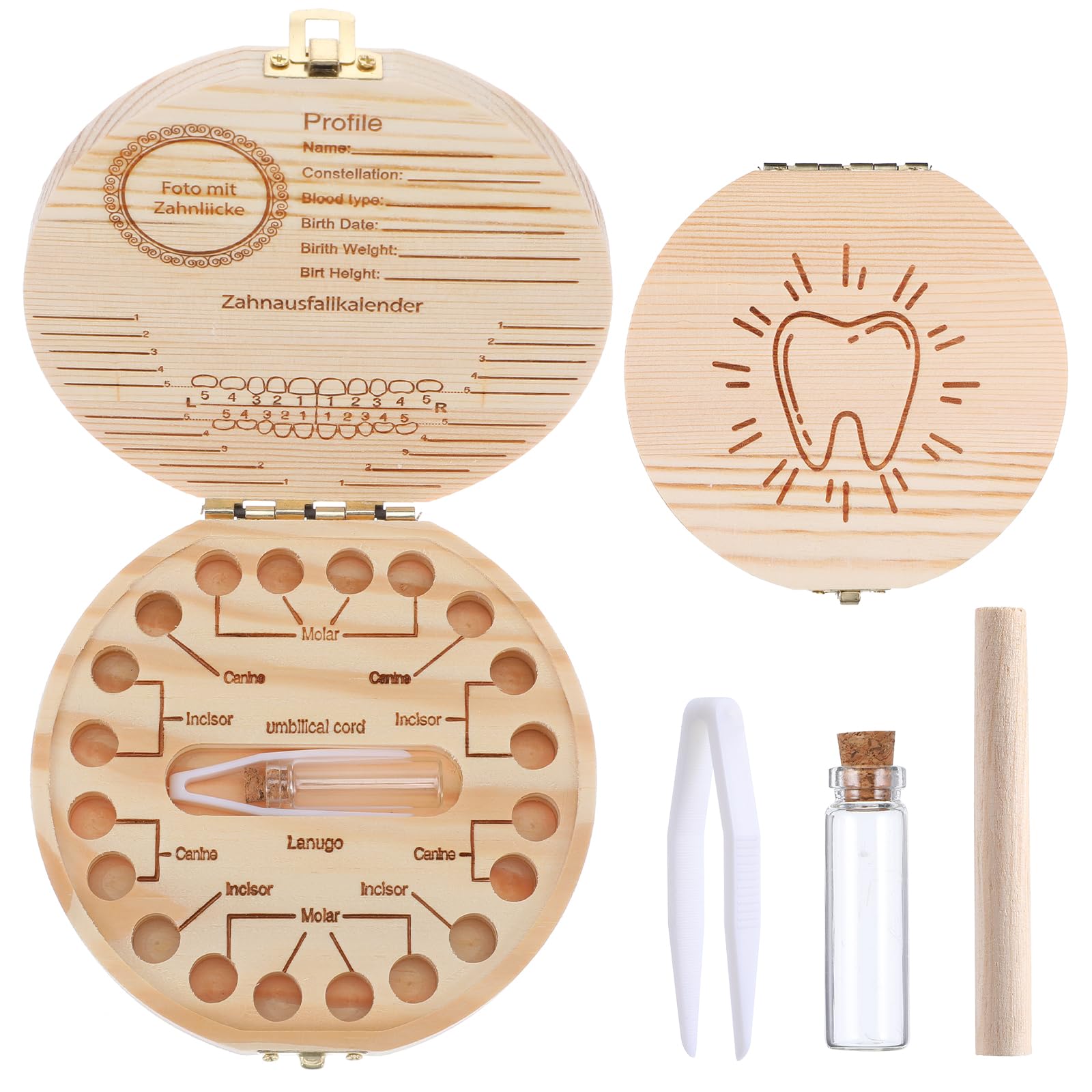 Photo 1 of Baby Tooth Fairy Box Baby Tooth Keepsake Box for Lost Tooth Tooth Holder for Kids Wooden Kids Keepsake Organizer Cute Children Tooth Container with Tweezers for Boy Girl Shower Birthday Gift