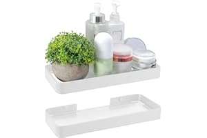 Z metnal Small Glass Bathroom Shelves, Floating Shelf, Mini Wall Shelf for Bathroom Organizer, Wall Mounted, White, 10 inch / 25cm