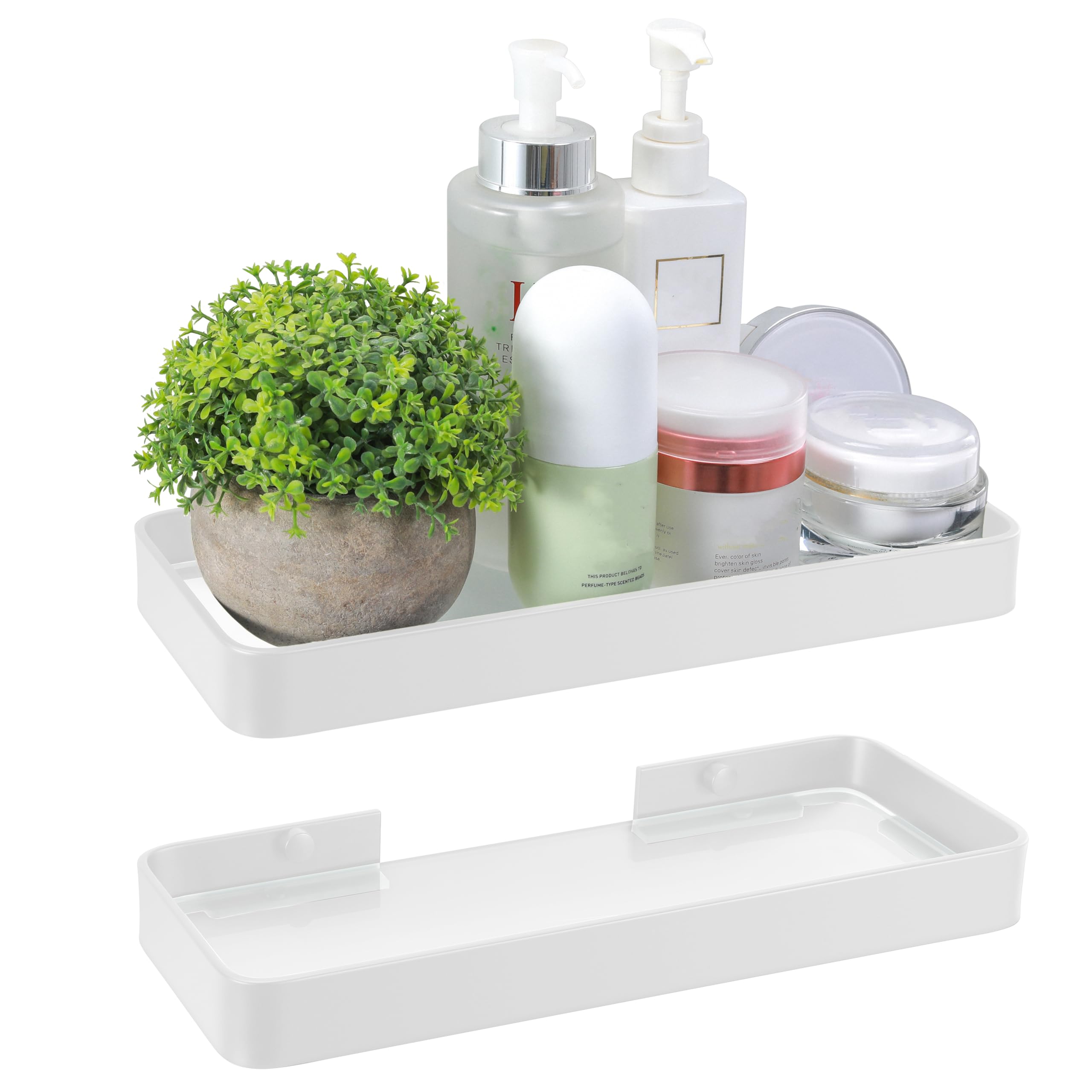 Z metnal Small Glass Bathroom Shelves, 25cm White Floating Shelf, Mini Wall Shelf for Bathroom Organizer With Glass, Wall Mounted, 2Pcs, 10 inch