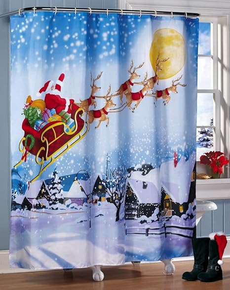 Santa S Flight Christmas Bathroom Shower Curtain Amazon Ca Home