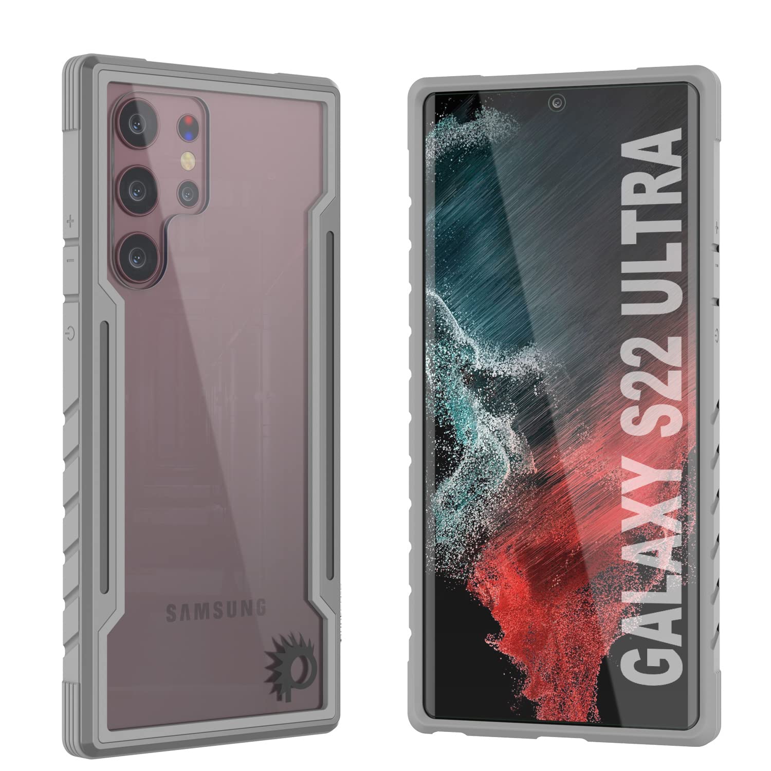 Punkcase Galaxy S22 Ultra Case [Ravenger Defense Series] Protective Military Grade Multilayer Cover W/Aluminum Frame [Clear Back] Ultimate Drop Protection for your S22 Ultra 5G (6.8") (2022) (Grey)