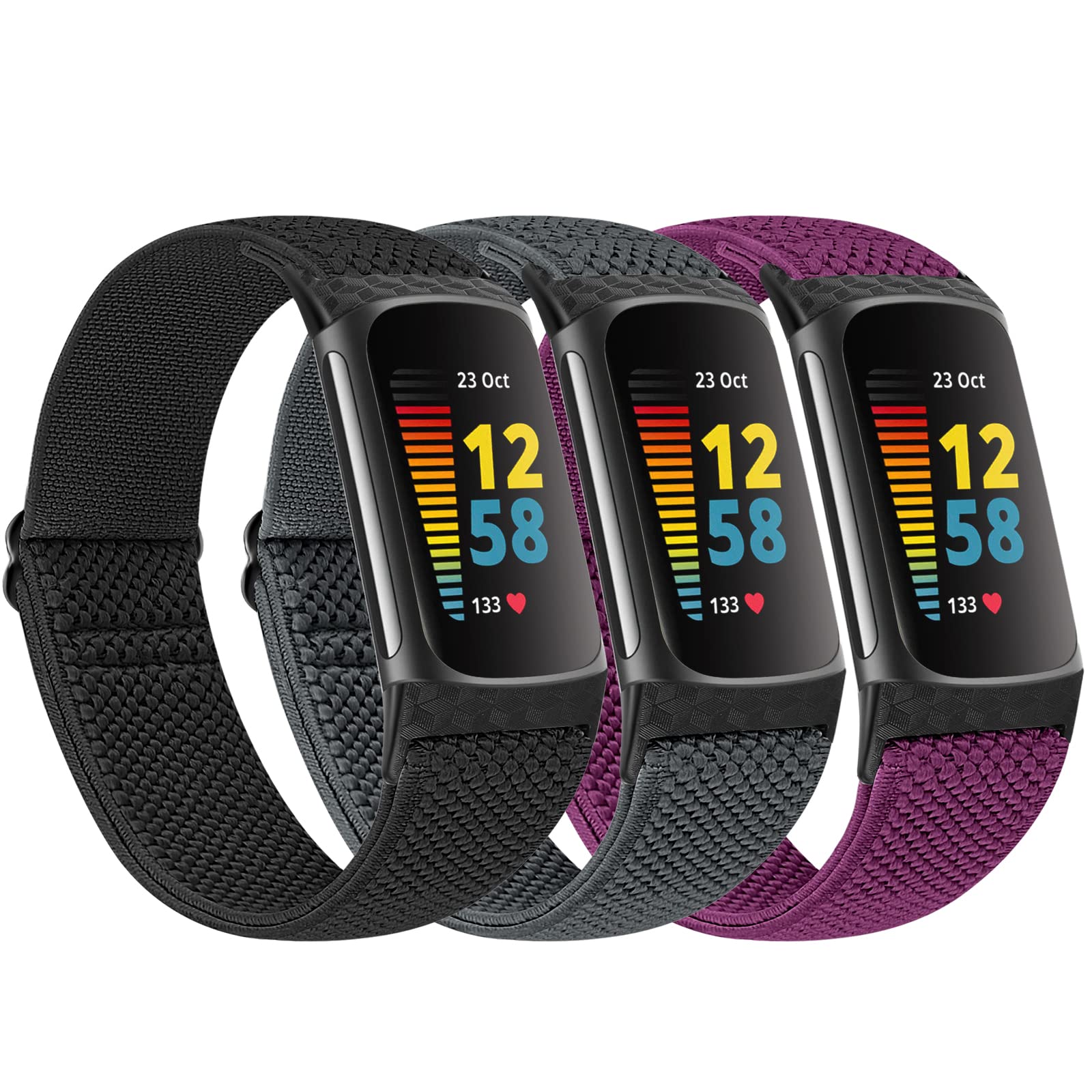 Huamanlou Elastic Sport Strap for Fitbit Charge 5/6 - Soft Adjustable Breathable Nylon Replacement Wristband for Men and Women