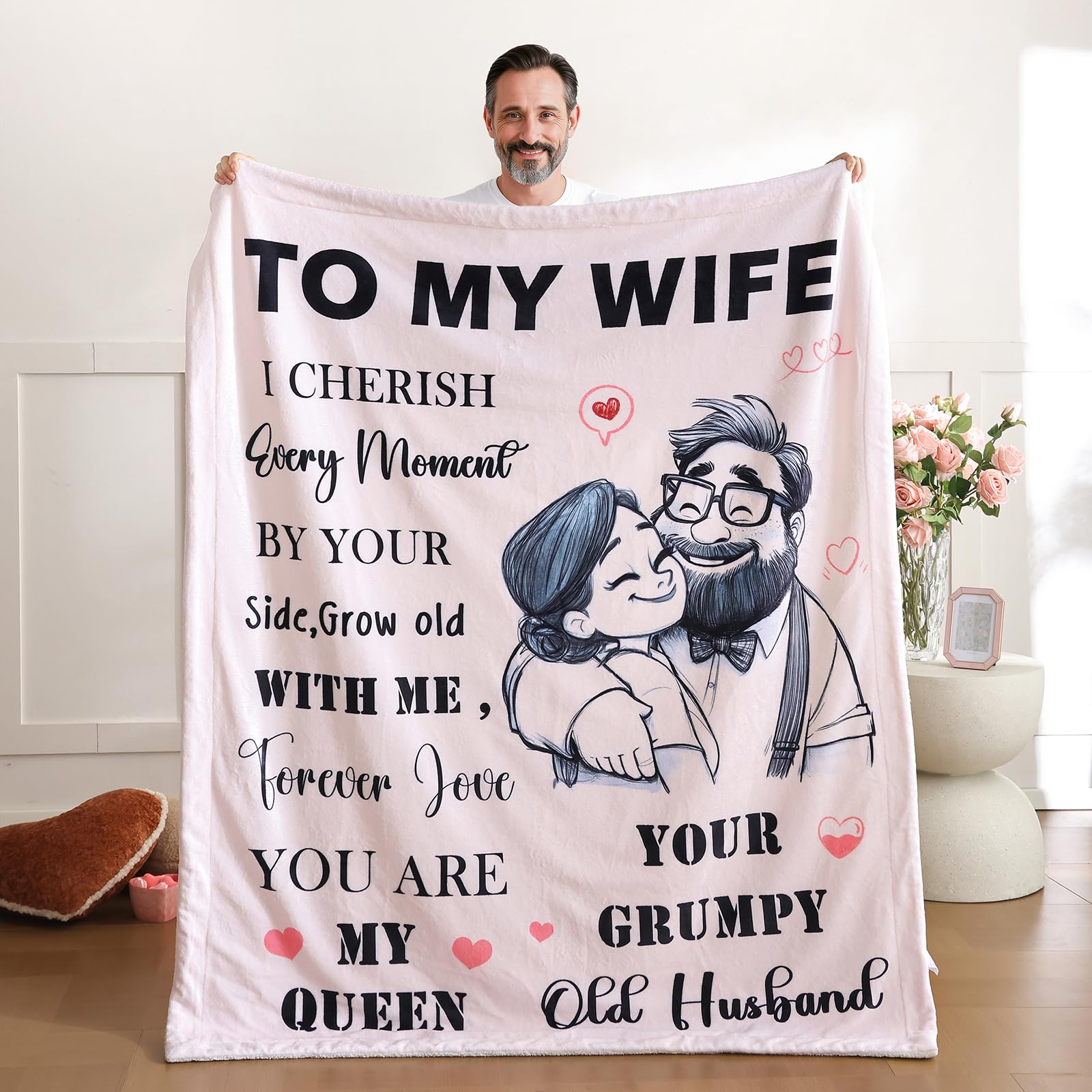 Photo 1 of ***FINAL SALE*** BUNDLE OF weigelia to My Wife Blanket - Romantic Anniversary, Christmas & Valentines Day Gifts for Wife, Cozy Fleece & Sherpa Throw Blanket for Bed, Couch or Sofa (Rose Pink, 50" x 60")