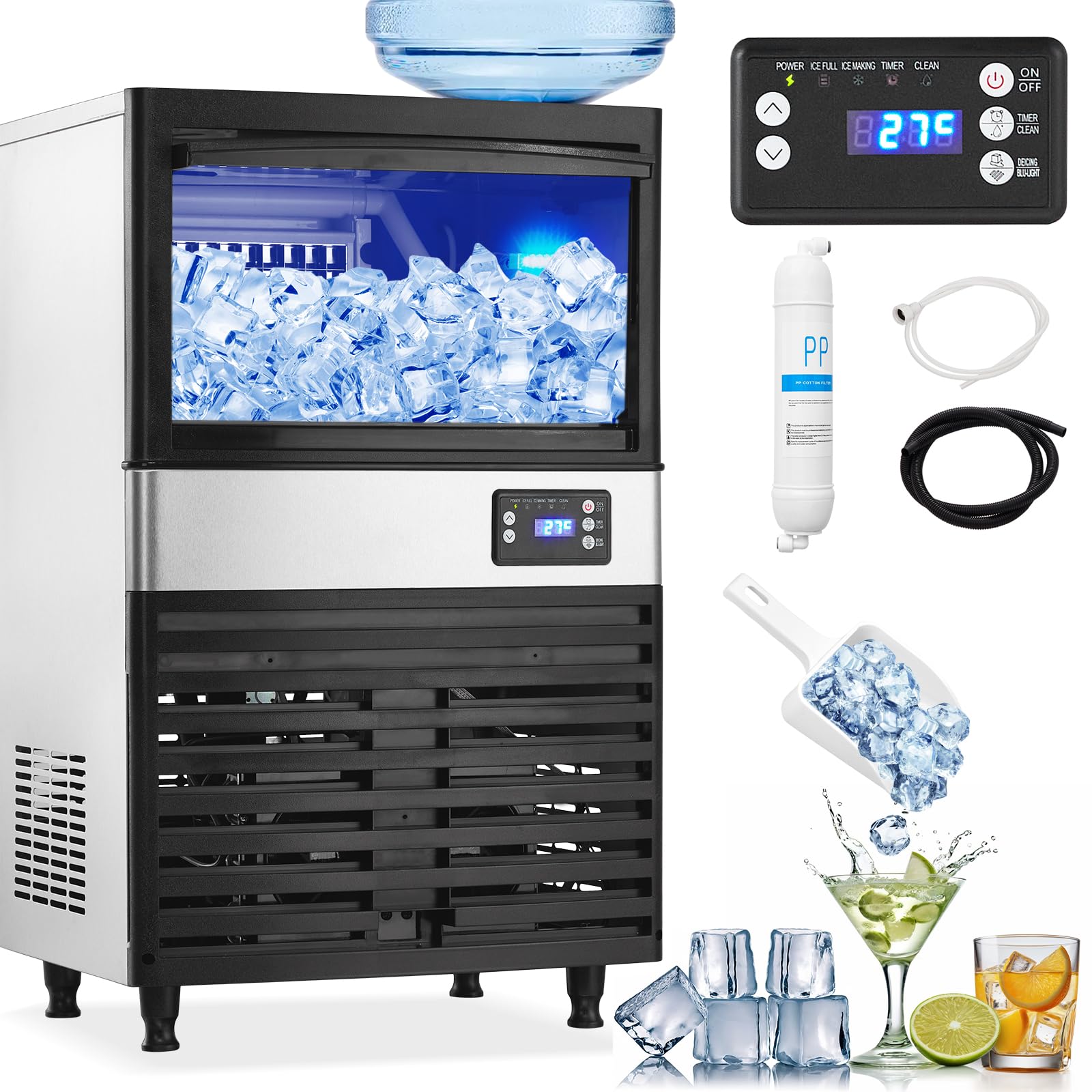 Photo 1 of *Minor Damaged - Check clerk notes*
Commercial Ice Maker, 2 Water Inlet Modes, Ice Machine 120Lbs/24H with 30Lbs Storage Capacity, 60Pcs/Cycle Ice Cubes, Stainless Steel Freestanding Ice Machine for Home/Shop/Office/Bar