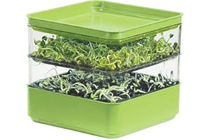 GARDENS ALIVE! Seed Sprouter Kit, Two Tier Stackable Seedling Starter Tray with Lid, Microgreens Propagator Mini Plant Grow Trays, Germinate Seeds Indoors, Healthy Snacks, Bean Sprouts, Soil Free