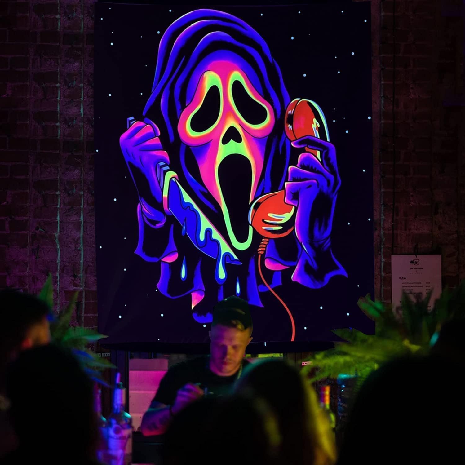 Simpkeely Blacklight Horror Face Tapestry, UV Reactive Ghost Wall Hanging Tapestries, Glow in the Dark Party Backdrop Halloween Decoration Tapestry for Bedroom, Living Room - 150cm x 200cm