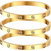 Generic Gold Bracelets for Women - 3Pcs 18K Gold Plated Love Friendship Bracelet with Cubic Zirconia Stones Bangle Cuff Jewelry,Wedding Party Christmas Valentine's Day Birthday Gifts, standard