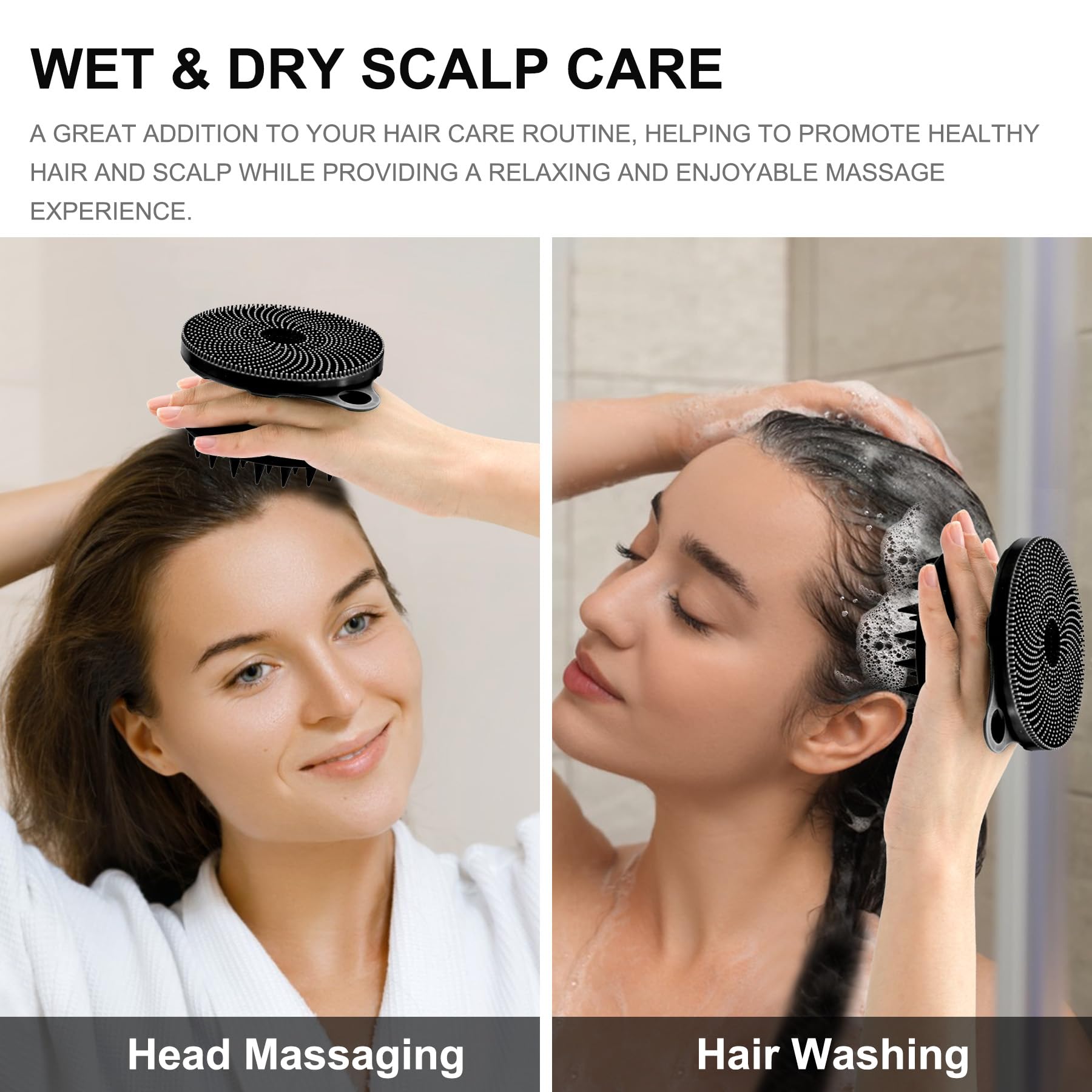 INNERNEED 2-in-1 Silicone Body Scrubber and Scalp Massager Shampoo Brush, Food-Grade Soft Material, More Hygienic, Easily Lather, Convenient for Travel, Gym, Business,etc (Black)