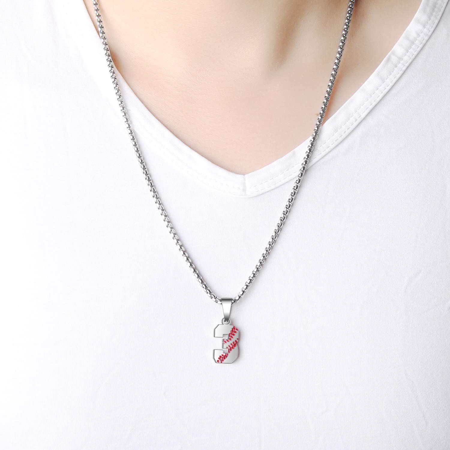 TLIWWF Inspiration Baseball Jersey Number Necklace Stainless Steel Charms Number Pendant for Boys Men (3): Jewelry