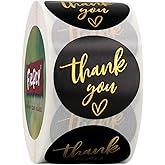 (3 Sizes-1.5") Black Thank You Stickers, 1.5 inch Thank You Sticker Labels Roll, 500 Gold Foil Thank You Stickers Small Business, Adhensive Labels for Small Business Supplies (1.5 inch)