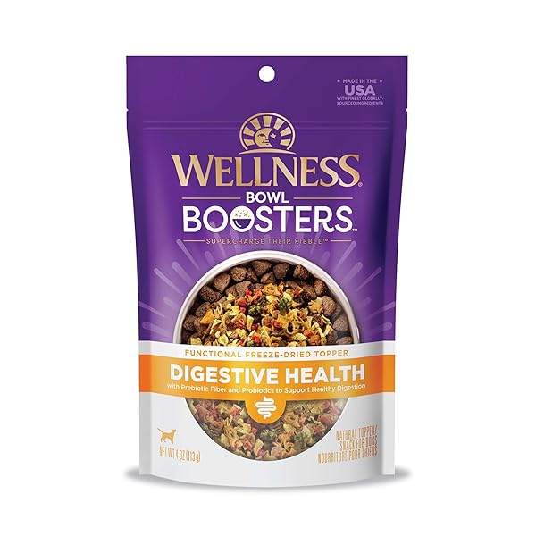 WELLNESS BOWL BOOSTERS, DOG FOOD TOPPER FOR SMALL, MEDIUM, & LARGE BREEDS, GRAIN FREE, NATURAL, FREEZE DRIED, DIGESTIVE HEALTH CHICKEN, 4 OUNCE BAG (PACK OF 1)