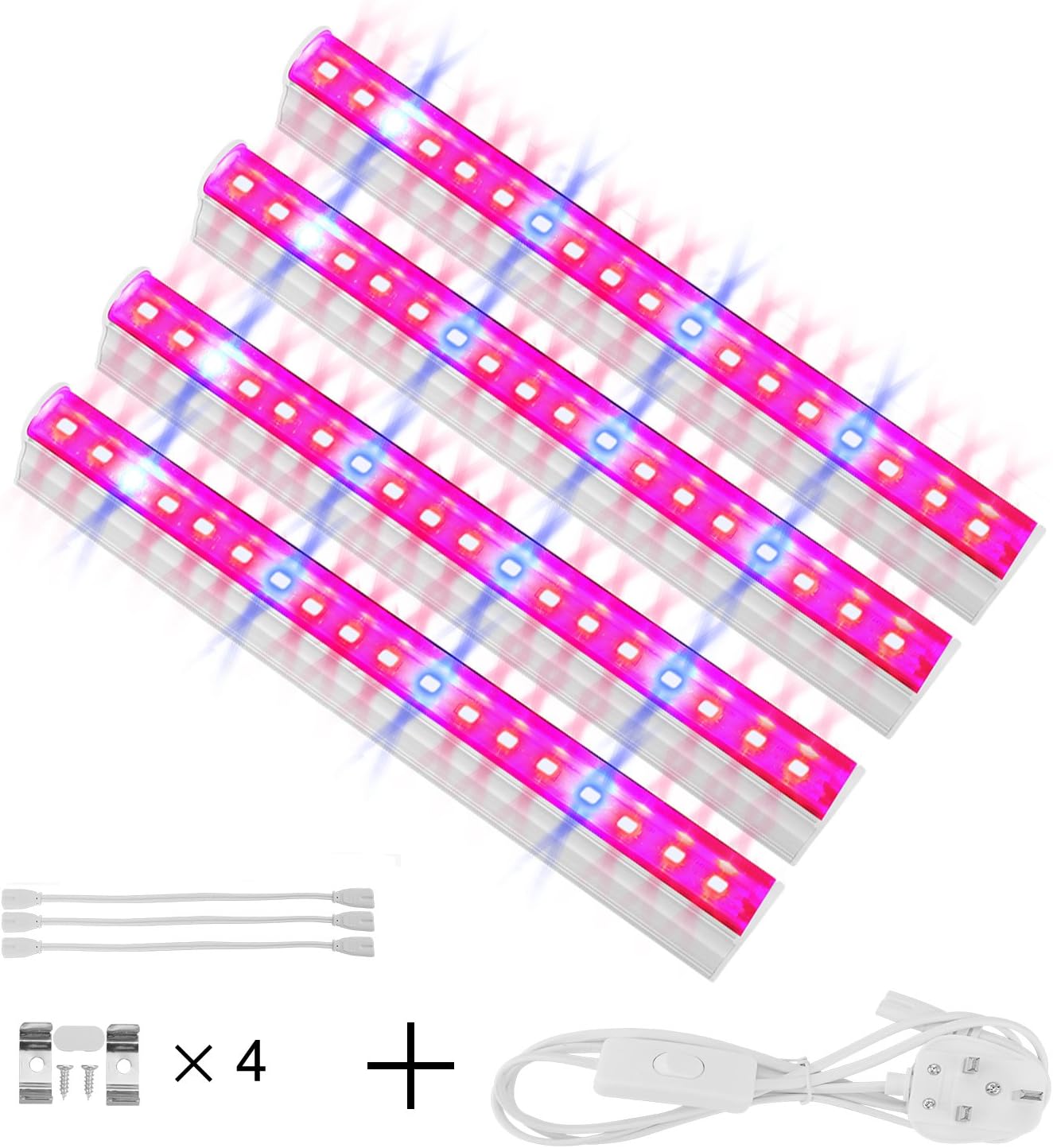 [4 Packs]RAYWAY LED Grow Lights for Plants, Full Spectrum Grow Lamp for Indoor Plants, 4pcs Extendable LED Grow Light Strip Tube with Switch for Hydroponics Greenhouse Plant Grow Shelf