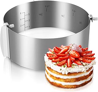 Gimars 8,5 cm Verstellbar Tortenring aus Edelstahl in Lebensmittelqualität, halten mit Schrauben, Auslaufsicher und stabil,Durchmesser von 16 bis 30cm, rund backrahmen zum Backen und Dekorieren