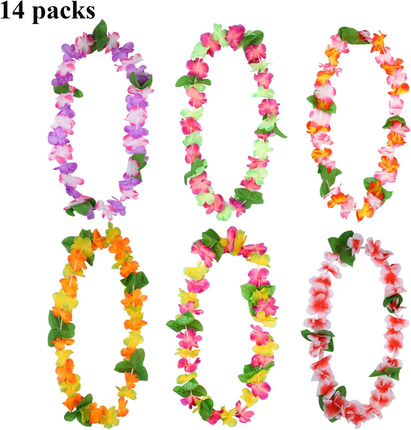 Cooraby 14 Pieces Hawaiian Leis Necklaces Colorful Hawaiian Flower Leis Necklaces for Luau Party Decorations Beach Party Supplies - Image 4