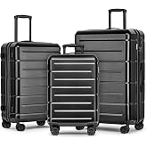 KYME Luggage Sets 3 Pcs Suitcase with Wheels,20"/24"/28" Luggage,Black | PC+ABS Hardcase,TSA Lock,360&deg; Double Spinner Wheels,with YKK Zipper,Lightweight but Durable,Expandable,Big Capacity