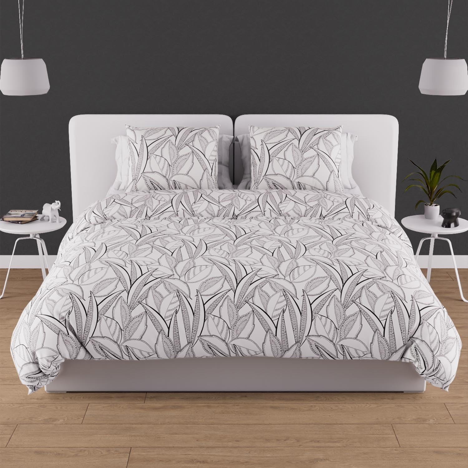 Soleil d'ocre, Set of Comforter in Cotton 57 Son 240 x 220 cm Walking White 635772