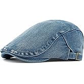 Newsboy Cap for Men Adjustable Flat Ivy Gatsby Cabbie Driving Hat Breathable Denim Cotton Golf Cap