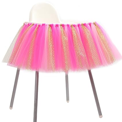 Sl Crafts Pink Hot Pink Glitter Gold Tulle High Chair Tutu Skirt Decoration Baby Shower Birthday Party Supplies 36x13 8 Inch Pink Hot Pink Gold