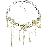 MOSTORY Renaissance Hippie Vintage Necklace - Layered Butterfly Neckalce for Women Cosplay Fairycore Outfit Halloween