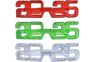 Julysgift 3 Pack of 2025 LED New Year's Light up Plastic Party Glasses Celebration Eyeglasses ( Red & Green & White )