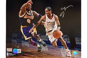 POWERS COLLECTIBLES Allen Iverson Autographed Philadelphia Signed Basketball 8x10 Photo vs. Kobe Bryant Beckett COA