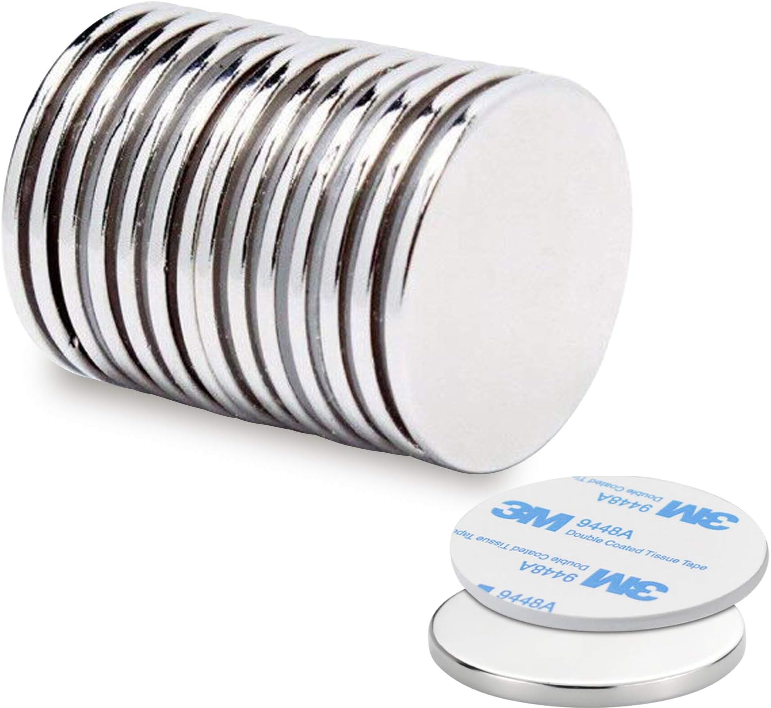 GREMAG Neodymium Disc Magnets, 10Pcs Super Strong Rare Earth Magnets with 12Pcs Adhesive Backing, 1.26”D X 0.08”H for DIY Crafts, Fridge, Scientific Use (10PCS)