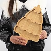 BAMOTTO CRAFTBAMBOO Bamboo Christmas Tree Serving Platter - 13.5"x8.8" Large Kids Snack Plate, Food Safe Charcuterie Board for Christmas Thanksgiving, Divided Tray for Fruit, Dessert, Baby Food