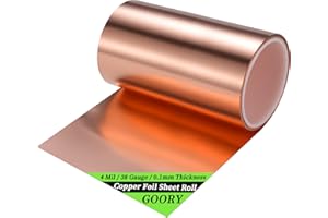 GOORY Copper Foil Sheet Roll - 4Mil/38Gauge(0.1mm) 6in x 5ft Pure Thin Copper Sheet - ASTM B152 C11000 99.9+% Soft Flashing Roll for Crafting, Electrical, House Repair, DIY Project, Decoration